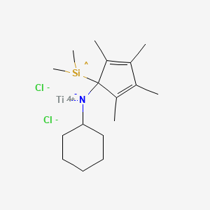 ((dimethylsilyl(2,3,4,5-tetramethylcyclopenta-2,4-dien-1-yl))cyclohexylamino)titanium(IV)dichloride structure, CAS 145638-29-5