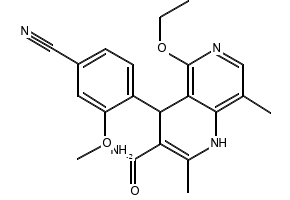 4-(4-Cyano-2-methoxyphenyl)-5-ethoxy-2,8-dimethyl-1,4-dihydro-1,6-naphthyridine-3-carboxamide structure, CAS 1050477-27-4