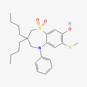 1,5-Benzothiazepin-8-ol, 3,3-dibutyl-2,3,4,5-tetrahydro-7-(methylthio)-5-phenyl-, 1,1-dioxide structure, CAS 439088-16-1