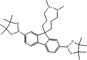 {3-[9-(3-Dimethylamino-propyl)-2,7-bis-(4,4,5,5-tetramethyl-[1,3,2]dioxaborolan-2-yl)-9H-fluoren-9-yl]-propyl}-dimethyl-amine structure, CAS 953390-94-8