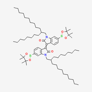 1,1'-Bis-(2-octyl-dodecyl)-6,6'-bis-(4,4,5,5-tetramethyl-[1,3,2]dioxaborolan-2-yl)-1H,1'H-[3,3']biindolylidene-2,2'-dione structure, CAS 1563062-80-5