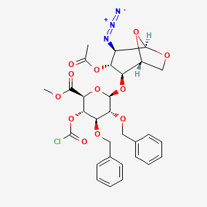 (2S,3S,4S,5R,6R)-Methyl 6-((1R,2S,3R,4R,5R)-3-acetoxy-4-azido-6,8-dioxabicyclo[3,2,1]octan-2-yloxy)-4,5-bis(benzyloxy)-3-(chlorocarbonyloxy)tetrahydro-2H-pyran-2-carboxylate structure, CAS 87907-02-6