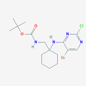 Carbamic acid, N-[[1-[(5-bromo-2-chloro-4-pyrimidinyl)amino]cyclohexyl]methyl]-, 1,1-dimethylethyl ester structure, CAS 1374635-87-6