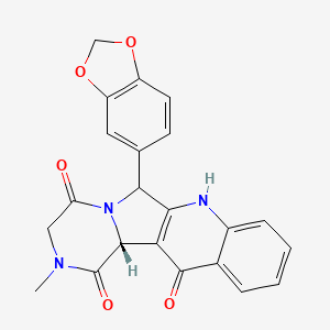 Pyrazino[1',2':1,5]pyrrolo[3,4-b]quinoline-1,4-dione, 6-(1,3-benzodioxol-5-yl)-2,3,6,12b-tetrahydro-12-hydroxy-2-methyl-, (12bR)- structure, CAS 2520114-46-7