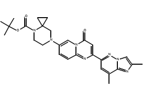 4,7-Diazaspiro[2.5]octane-4-carboxylic acid, 7-[2-(2,8-dimethylimidazo[1,2-b]pyridazin-6-yl)-4-oxo-4H-pyrido[1,2-a]pyrimidin-7-yl]-, 1,1-dimethylethyl ester structure, CAS 2133298-74-3