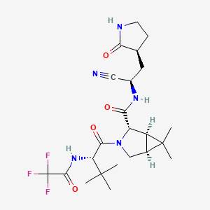 3-Azabicyclo[3.1.0]hexane-2-carboxamide, N-[(1R)-1-cyano-2-[(3S)-2-oxo-3-pyrrolidinyl]ethyl]-3-[(2S)-3,3-dimethyl-1-oxo-2-[(2,2,2-trifluoroacetyl)amino]butyl]-6,6-dimethyl-, (1R,2S,5S)- structure, CAS 2755812-41-8