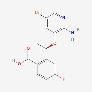 Benzoic acid, 2-[(1R)-1-[(2-amino-5-bromo-3-pyridinyl)oxy]ethyl]-4-fluoro- structure, CAS 1454849-17-2