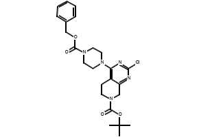 Tert-butyl (S)-4-(4-((benzyloxy)carbonyl)-3-(cyanomethyl)piperazin-1-yl)-2-chloro-5,8-dihydropyrido[3,4-d]pyrimidine-7(6H)-carboxylate structure, CAS 2158302-03-3