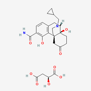 17-(cyclopropylmethyl)-4, 14-dihydroxy-6-oxo-morphinan-3-carboxamide L-malate salt structure, CAS 1204592-75-5