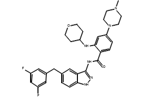 Benzamide, N-[5-[(3,5-difluorophenyl)methyl]-1H-indazol-3-yl]-4-(4-methyl-1-piperazinyl)-2-[(tetrahydro-2H-pyran-4-yl)(2,2,2-trifluoroacetyl)amino]- structure, CAS 1108745-38-5