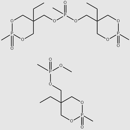 Phosphonic acid, methyl-, bis(5-ethyl-2-methyl-2,2-dioxido-1,3,2-dioxaphosphorinan-5-yl)methyl ester, mixt. with (5-ethyl-2-methyl-2-oxido-1,3,2-dioxaphosphorinan-5-yl)methyl methyl methylphosphonate structure, CAS 170836-68-7