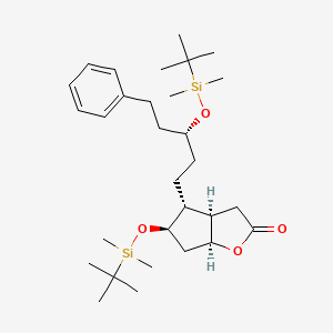 (3aR,4R,5R,6aS)-5-(tert-butyldimethylsilyloxy)-4-((R)-3-(tert-butyldimethylsilyloxy)-5-phenylpentyl)hexahydro-2H-cyclopenta[b]furan-2-one;2H-CyclopenChemicalbookta[b]furan-2-one,5-[[(1,1-dimethylethyl)dimethylsilyl]oxy]-4-[(3R)-3-[[(1,1-dimethylethyl)dimethylsilyl]oxy]-5-phenylpentyl]hexahydro-,(3aR,4R,5R,6aS) structure, CAS 1240483-21-9