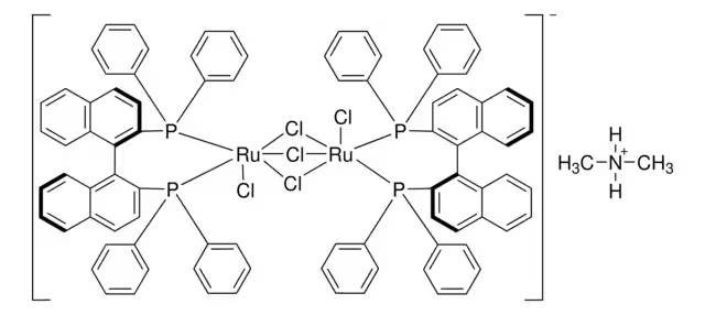 Dimethylammoniumdichlorotri(mu-chloro)bis[(R)-(+)-2,2'-bis(diphenylphosphino)-1,1'-binaphthyl]diruthenate(II) structure, CAS 199684-47-4