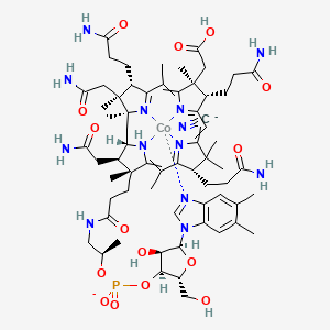 Cobinic acid-abdeg-pentamide, Co-(cyano-κC)-, dihydrogen phosphate (ester), inner salt, 3'-ester with (5,6-dimethyl-1-α-D-ribofuranosyl-1H-benzimidazole-κN3) (9CI) structure, CAS 38437-93-3