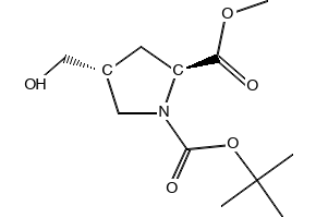 1-tert-butyl 2-methyl (2S,4R)-4-(hydroxymethyl)pyrrolidine-1,2-dicarboxylate structure, CAS 220047-92-7