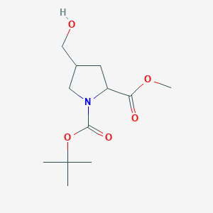 1,2-Pyrrolidinedicarboxylic acid, 4-(hydroxymethyl)-, 1-(1,1-dimethylethyl) 2-methyl ester structure, CAS 1188543-28-3