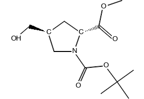 1-tert-butyl 2-methyl (2R,4S)-4-(hydroxymethyl)pyrrolidine-1,2-dicarboxylate structure, CAS 1638743-95-9