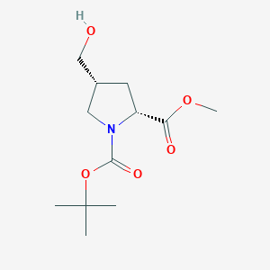 O1-tert-butyl O2-methyl cis-4-(hydroxymethyl)pyrrolidine-1,2-dicarboxylate structure, CAS 2674113-08-5