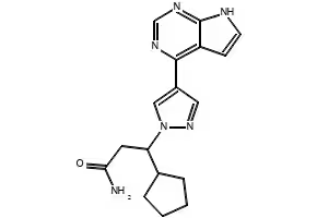1H-Pyrazole-1-propanamide, β-cyclopentyl-4-(7H-pyrrolo[2,3-d]pyrimidin-4-yl)- structure, CAS 1911644-32-0