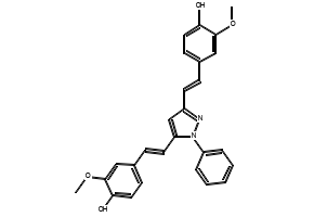 4,4'-(1E,1'E)-2,2'-(1-phenyl-1H-pyrazole-3,5-diyl)bis(ethene-2,1-diyl)bis(2-methoxyphenol) structure, CAS 1019110-87-2