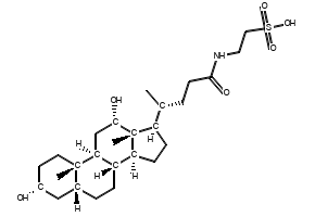 2-[4-[(3R,5R,8R,9S,10S,12S,13R,14S,17R)-3,12-dihydroxy-10,13-dimethyl-2,3,4,5,6,7,8,9,11,12,14,15,16,17-tetradecahydro-1H-cyclopenta[a]phenanthren-17-yl]pentanoylamino]ethanesulfonic acid structure, CAS 516-50-7