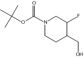 tert-butyl 3-fluoro-4-(hydroxymethyl)piperidine-1-carboxylate structure, CAS 1303973-77-4