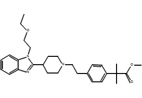 Benzeneacetic acid, 4-[2-[4-[1-(2-ethoxyethyl)-1H-benzimidazol-2-yl]-1-piperidinyl]ethyl]-α,α-dimethyl-, methyl ester structure, CAS 1181267-38-8