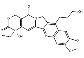10H-1,3-Dioxolo[4,5-g]pyrano[3',4':6,7]indolizino[1,2-b]quinoline-8,11(7H,13H)-dione, 7-ethyl-7-hydroxy-14-(3-hydroxypropyl)-, (7S)- structure, CAS 2821768-98-1