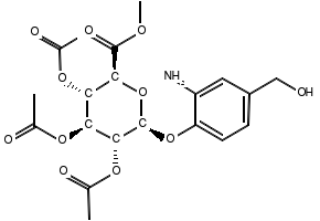 (25,3R,45,55,65)-2-(4-(hydroxymethyl)-2-nitrophenoxy)-6-(methoxycarbonyl)tetrahydro-2H-pyran-3,4,5-triyl triacetate structure, CAS 148579-94-6