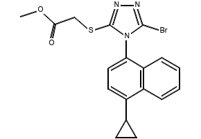 ethyl 2-((5-bromo-4-(4- cyclopropylnaphthalen-1-yl)-4H-1,2,4-triazol-3-yl)thio)acetate structure, CAS 1158970-52-5