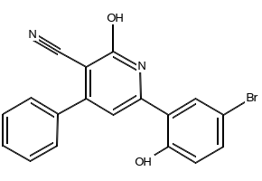 3-Cyano-4-phenyl-6-(3-bromo-6-hydroxy)phenyl-2(1H)-pyridone structure, CAS 491871-58-0