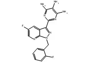 2-[5-fluoro-1-(2-fluorobenzyl)-1H-pyrazolo[3,4-b]pyridin-3-yl]pyrimidine-4,5,6-triamine structure, CAS 1350653-30-3