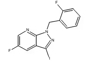 5-fluoro-1-(2-fluorobenzyl)-3-iodo-1H-pyrazolo[3,4-b]pyridine structure, CAS 1350653-24-5
