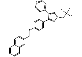 2-{4-[4-Pyridin-4-yl-1-(2,2,2-trifluoro-ethyl)-1H-pyrazol-3-yl]-phenoxymethyl}-quinoline structure, CAS 898563-00-3