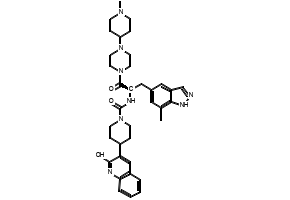 1-Piperidinecarboxamide, 4-(1,2-dihydro-2-oxo-3-quinolinyl)-N-[(1R)-1-[(7-methyl-1H-indazol-5-yl)methyl]-2-[4-(1-methyl-4-piperidinyl)-1-piperazinyl]-2-oxoethyl]- structure, CAS 1337918-83-8