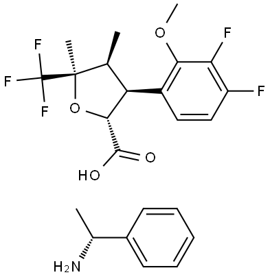 (2R,3S,4S,5R)-3-(3,4-difluoro-2-methoxyphenyl)-4,5-dimethyl-5-(trifluoromethyl)tetrahydrofuran-2-carboxylic acid (R)-1-phenylethan-1-amine salt structure, CAS 2649470-89-1
