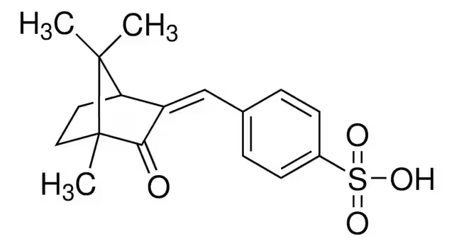 4-((4,7,7-Trimethyl-3-oxo-bicyclo(2.2.2)hept-2-ylidene)methyl)benzenes ulfonic acid structure, CAS 56039-58-8