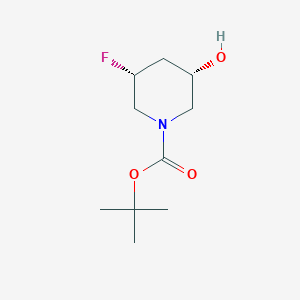 1-Piperidinecarboxylic acid, 3-fluoro-5-hydroxy-, 1,1-dimethylethyl ester, (3R,5S)- structure, CAS 2413848-18-5