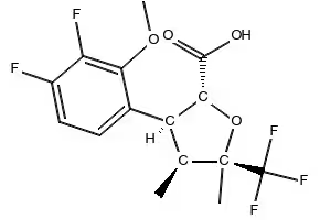 2-Furancarboxylic acid, 3-(3,4-difluoro-2-methoxyphenyl)tetrahydro-4,5-dimethyl-5-(trifluoromethyl)-, (2R,3S,4S,5R)- structure, CAS 2649470-87-9