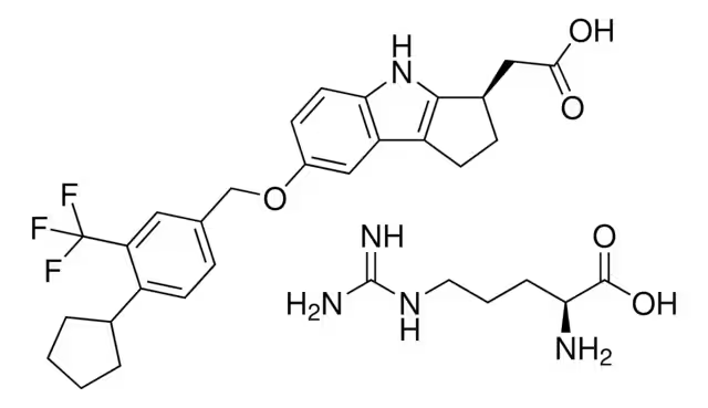 ethyl 2-(7-((4-cyclopentyl-3-(trifluoromethyl)benzyl)oxy)-1,2,3,4-tetrahydrocyclopenta[b]indol-3-yl)acetate structure, CAS 1206124-34-6