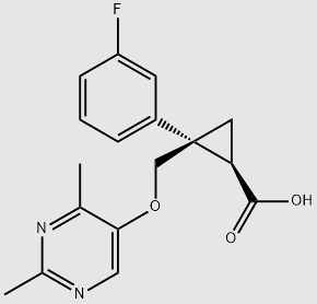 (1R,2S)-2-[[(2,4-Dimethyl-5-pyrimidinyl)oxy]methyl]-2-(3-fluorophenyl)cyclopropanecarboxylic acid structure, CAS 1369769-35-6
