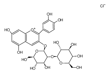 3-[(2-O-beta-D-Glucopyranosyl-D-glucosyl)oxy]-3',4',5,7-tetrahydroxyflavylium chloride structure, CAS 18376-31-3