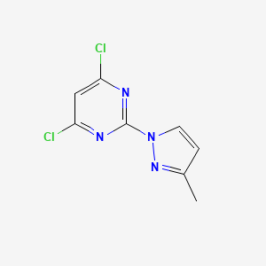 4,6-dichloro-2-(3-methyl-1H-pyrazol-1-yl)pyrimidine structure, CAS 1289010-13-4