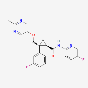 Cyclopropanecarboxamide, 2-[[(2,4-dimethyl-5-pyrimidinyl)oxy]methyl]-2-(3-fluorophenyl)-N-(5-fluoro-2-pyridinyl)-, (1R,2R) structure, CAS 3070371-41-1