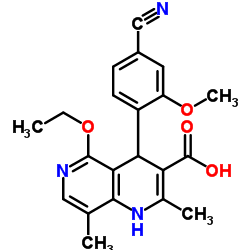 4-(4-cyano-2-methoxyphenyl)-5-ethoxy-2,8-dimethyl-1,4-dihydro-1,6-naphthyridine-3-carboxylic acid structure, CAS 1050477-45-6