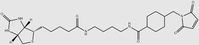 4-((2,5-Dioxo-2,5-dihydro-1H-pyrrol-1-yl)methyl)-N-(4-(5-((3aS,4S,6aR)-2-oxohexahydro-1H-thieno[3,4-d]imidazol-4-yl)pentanamido)butyl)cyclohexane-1-carboxamide structure, CAS 188682-72-6