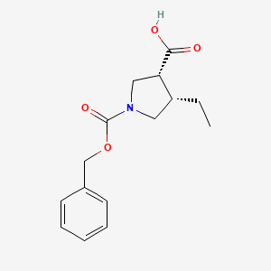 cis-1-(benzyloxycarbonyl)-4-ethylpyrrolidine-3-carboxylic acid structure, CAS 1428243-23-5