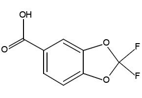 2,2-Difluorobenzodioxole-5-carboxylic acid structure, CAS 656-46-2