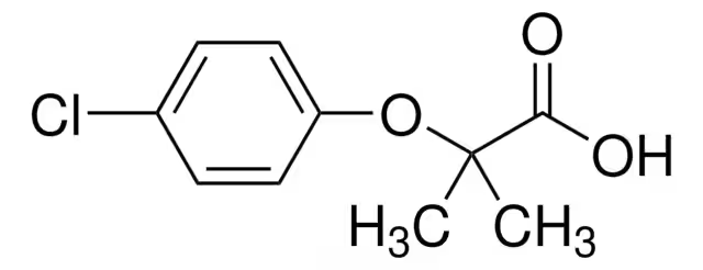 2-(4-Chlorophenoxy)-2-methylpropionic acid structure, CAS 882-09-7