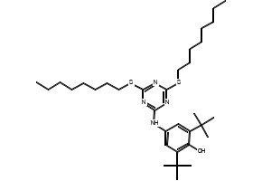 2,4-Bis(octylthio)-6-(4-hydroxy-3,5-di-tert-butylanilino)-1,3,5-triazine structure, CAS 991-84-4